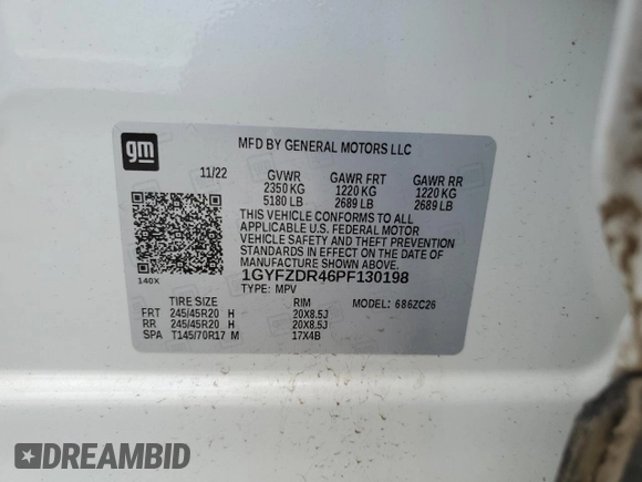 2023 Cadillac XT4 AWD Premium Luxury with VIN 1GYFZDR46PF130198, listed as a Copart auction lot 57763285 with 8,346 mi miles and Salvage title. Bid and sale history available at DreamBid. Image 12.