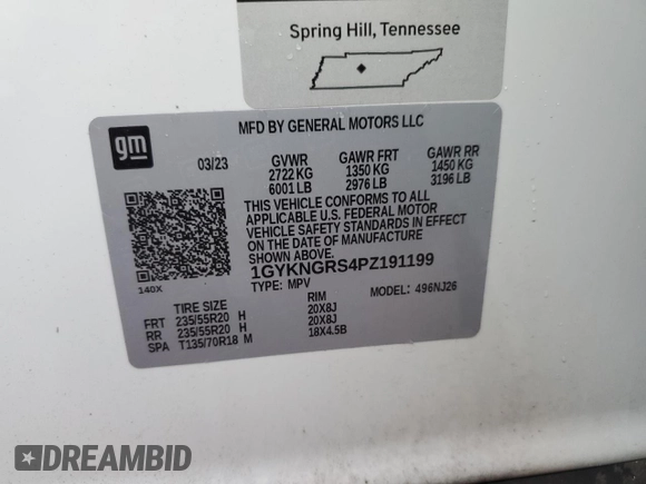 2023 Cadillac XT5 AWD Sport with VIN 1GYKNGRS4PZ191199, listed as a Copart auction lot 74790394 with 17,281 mi miles and Non repairable. Bid and sale history available at DreamBid. Image 14.