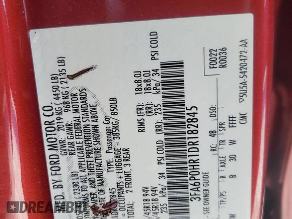 2013 Ford Fusion SE with VIN 3FA6P0HR1DR182845, listed as a Copart auction lot 88307675 with 0 mi miles and Salvage Title. Bid and sale history available at carsss.com. Image 15.