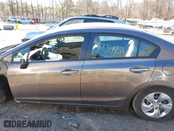 2013 Honda Civic LX with VIN 2HGFB2F59DH598885, listed as a IAAI auction lot 41734451 with 124,453 mi miles and . Bid and sale history available at DreamBid. Image 15.