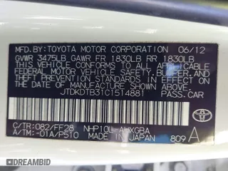 2012 Toyota Prius c One with VIN JTDKDTB31C1514881, listed as a IAAI auction lot 41815449 with 128,298 mi miles. Bid and sale history available at carsss.com. Image 9.