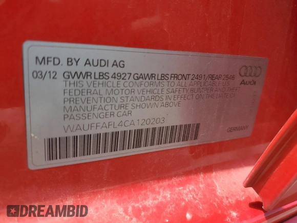 2012 Audi A4 Premium Plus z VIN WAUFFAFL4CA120203, wystawiony jako Copart lot #59369705 z przebiegiem 136 398 mil mil oraz Czysty tytuł • Clean title. Historia ofert i sprzedaży dostępna na DreamBid. Obrazek 12.