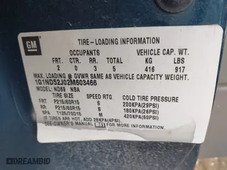 2002 Chevrolet Malibu with VIN 1G1ND52J02M603466, listed as a IAAI auction lot 37937910 with 219,304 mi miles. Bid and sale history available at carsss.com. Image 9.