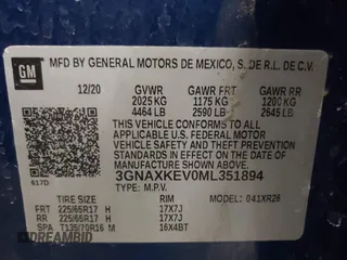 2021 Chevrolet Equinox LT with VIN 3GNAXKEV0ML351894, listed as a IAAI auction lot 41602387 with 66,393 mi miles. Bid and sale history available at carsss.com. Image 9.