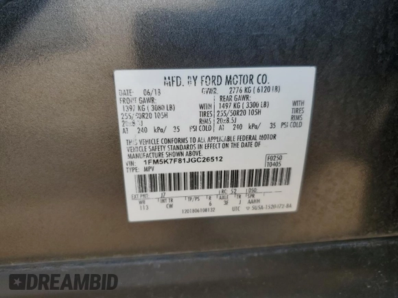 2018 Ford Explorer Limited с VIN 1FM5K7F81JGC26512, выставлен на аукционе Copart как лот 54957005 с пробегом 159 925 миль миль и Списание • Salvage title. История ставок и продаж доступна на DreamBid. Изображение 14.