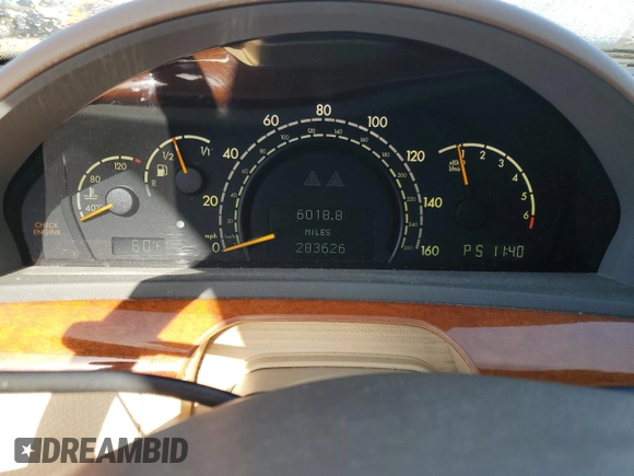 2002 Mercedes-Benz S-Class 4.3L with VIN WDBNG70J52A258559, listed as a Copart auction lot 80451294 with 283,626 mi miles and Salvage Title. Bid and sale history available at carsss.com. Image 9.