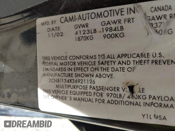 2003 Chevrolet Tracker with VIN 2CNBJ134X36921126, listed as a IAAI auction lot 42536787 with 199,063 mi miles and . Bid and sale history available at DreamBid. Image 9.