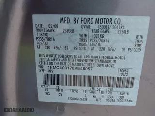 2008 Ford Escape XLT with VIN 1FMCU03178KE48057, listed as a IAAI auction lot 42082340 with 281,744 mi miles. Bid and sale history available at carsss.com. Image 9.
