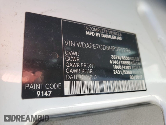 2017 Mercedes-Benz Sprinter with VIN WDAPE7CD8HP391296, listed as a Copart auction lot 61623304 with Not Provided miles and Clean Title. Bid and sale history available at DreamBid. Image 13.