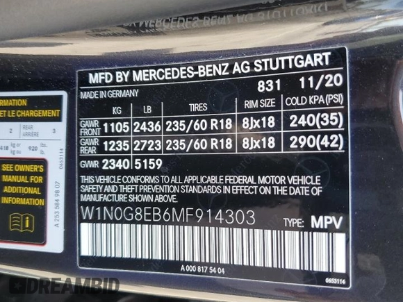 2021 Mercedes-Benz GLC 300 with VIN W1N0G8EB6MF914303, listed as a Copart auction lot 57178855 with 36,767 mi miles and Salvage title. Bid and sale history available at DreamBid. Image 13.