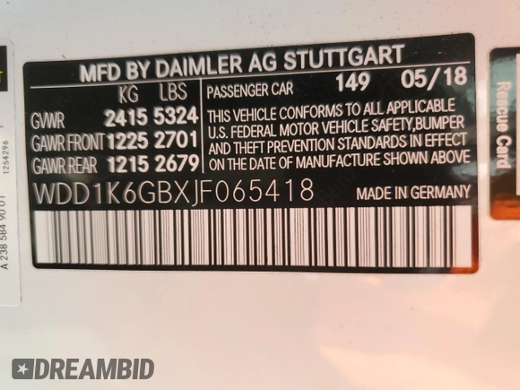 2018 Mercedes-Benz E-Class E 400 with VIN WDD1K6GBXJF065418, listed as a Copart auction lot 71732944 with 5,252 mi miles and Salvage Title. Bid and sale history available at carsss.com. Image 13.