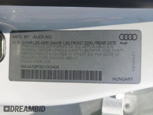 2016 Audi A3 Premium z VIN WAUA7GFF9G1063409, wystawiony jako Copart lot #59801695 z przebiegiem 134 286 mil mil oraz Czysty tytuł • Clean title. Historia ofert i sprzedaży dostępna na DreamBid. Obrazek 12.