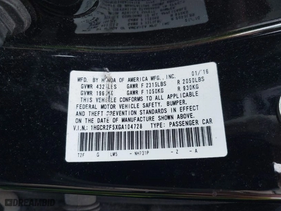 2016 Honda Accord Sedan Sport with VIN 1HGCR2F5XGA104728, listed as a IAAI auction lot 41794259 with 122,081 mi miles. Bid and sale history available at carsss.com. Image 9.