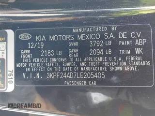 2020 Kia Forte LXS with VIN 3KPF24AD7LE205405, listed as a IAAI auction lot 41861517 with 96,497 mi miles and . Bid and sale history available at carsss.com. Image 9.