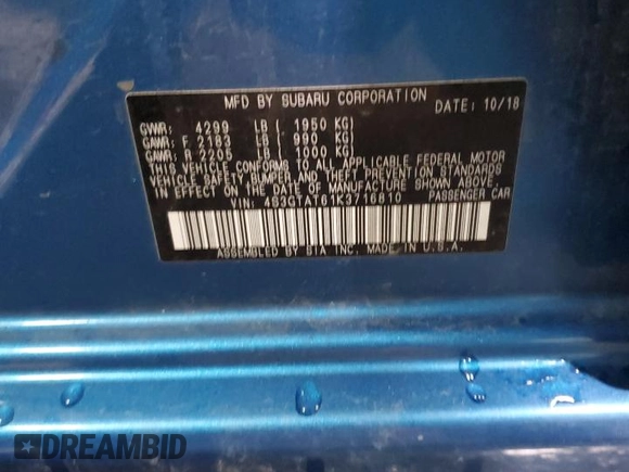 2019 Subaru Impreza Limited with VIN 4S3GTAT61K3716810, listed as a Copart auction lot 47236445 with 63,328 mi miles and Clean Title. Bid and sale history available at DreamBid. Image 12.