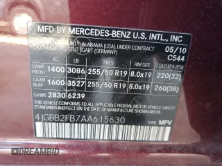 2010 Mercedes-Benz M 350 with VIN 4JGBB2FB7AA615630, listed as a Copart auction lot 51185315 with 168,742 mi miles and Clean Title. Bid and sale history available at DreamBid. Image 12.