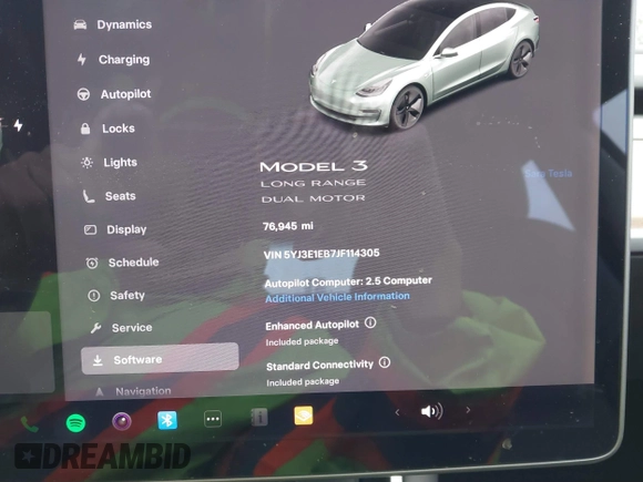 2018 Tesla Model 3 Long Range Battery with VIN 5YJ3E1EB7JF114305, listed as a IAAI auction lot 41765994 with 76,945 mi miles and . Bid and sale history available at DreamBid. Image 7.