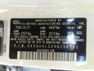 2017 Kia Optima EX with VIN 5XXGU4L32HG156941, listed as a IAAI auction lot 40299001 with 128,592 mi miles. Bid and sale history available at carsss.com. Image 9.