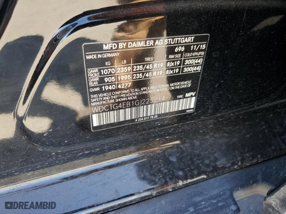 2016 Mercedes-Benz GLA with VIN WDCTG4EB1GJ225214, listed as a Copart auction lot 52453445 with 119,782 mi miles and Clean Title. Bid and sale history available at carsss.com. Image 12.