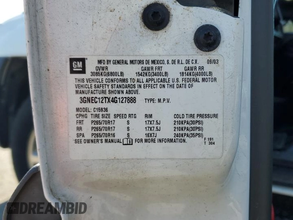 2004 Chevrolet Avalanche z VIN 3GNEC12TX4G127888, wystawiony jako Copart lot #50633515 z przebiegiem 221 209 mil mil oraz Szkoda całkowita • Salvage title. Historia ofert i sprzedaży dostępna na DreamBid. Obrazek 12.