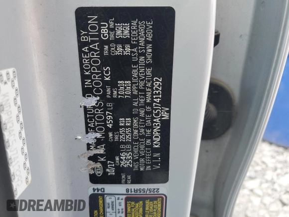 2018 Kia Sportage EX with VIN KNDPN3AC5J7413292, listed as a Copart auction lot 46639295 with 74,261 mi miles and Salvage Title. Bid and sale history available at DreamBid. Image 15.