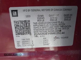2021 Chevrolet Equinox LT with VIN 2GNAXUEV6M6135144, listed as a IAAI auction lot 42006489 with 83,716 mi miles and . Bid and sale history available at DreamBid. Image 9.