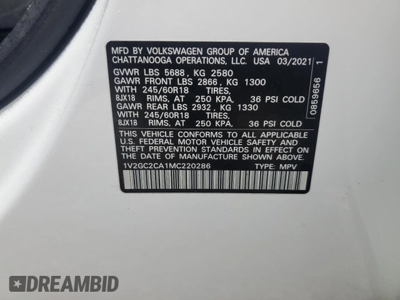 2021 Volkswagen Atlas S z VIN 1V2GC2CA1MC220286, wystawiony jako Copart lot #51208705 z przebiegiem 43 835 mil mil oraz Szkoda całkowita • Salvage title. Historia ofert i sprzedaży dostępna na DreamBid. Obrazek 13.