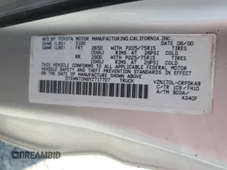 2000 Toyota Tacoma with VIN 5TEWN72N8YZ717707, listed as a Copart auction lot 54479455 with 197,407 mi miles and Salvage title. Bid and sale history available at DreamBid. Image 12.