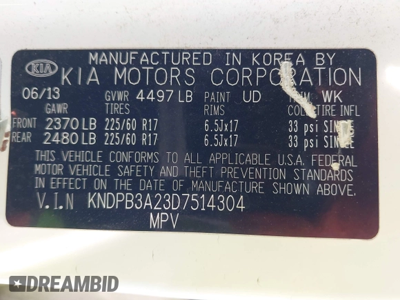 2013 Kia Sportage LX with VIN KNDPB3A23D7514304, listed as a IAAI auction lot 42544397 with 82,456 mi miles and . Bid and sale history available at DreamBid. Image 9.
