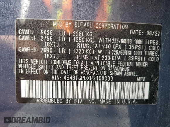 2023 Subaru Outback Touring XT z VIN 4S4BTGPDXP3100399, wystawiony jako Copart lot #55886005 z przebiegiem 12 636 mil mil oraz Szkoda całkowita • Salvage title. Historia ofert i sprzedaży dostępna na DreamBid. Obrazek 14.
