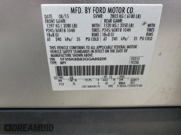 2016 Ford Explorer with VIN 1FM5K8B83GGA89206, listed as a Copart auction lot 58200775 with 154,903 mi miles and Clean title. Bid and sale history available at DreamBid. Image 13.
