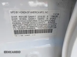 2019 Acura ILX with VIN 19UDE2F37KA000916, listed as a IAAI auction lot 41836960 with 74,150 mi miles. Bid and sale history available at carsss.com. Image 9.