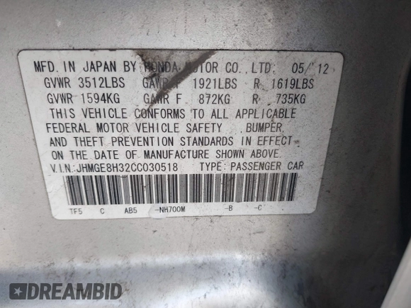 2012 Honda Fit с VIN JHMGE8H32CC030518, выставлен на аукционе IAAI как лот 41740707 с пробегом 132 665 миль миль и . История ставок и продаж доступна на DreamBid. Изображение 9.