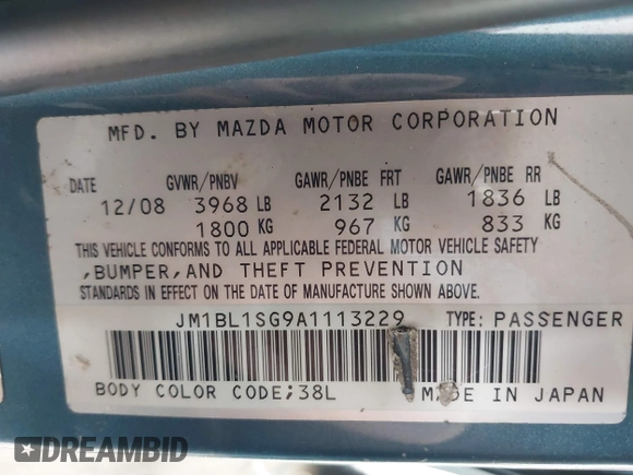 2010 Mazda 3 i Sport with VIN JM1BL1SG9A1113229, listed as a IAAI auction lot 42140918 with 155,040 mi miles and . Bid and sale history available at carsss.com. Image 9.