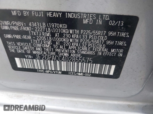 2013 Subaru Crosstrek Premium z VIN JF2GPACC4D2855575, wystawiony jako IAAI lot #42067679 z przebiegiem 188 268 mil mil oraz . Historia ofert i sprzedaży dostępna na DreamBid. Obrazek 9.
