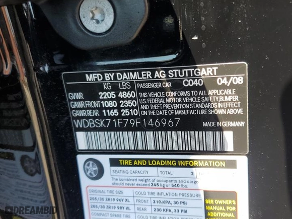 2009 Mercedes-Benz SL-Class V8 with VIN WDBSK71F79F146967, listed as a Copart auction lot 62679494 with 57,412 mi miles and Salvage Title. Bid and sale history available at carsss.com. Image 13.