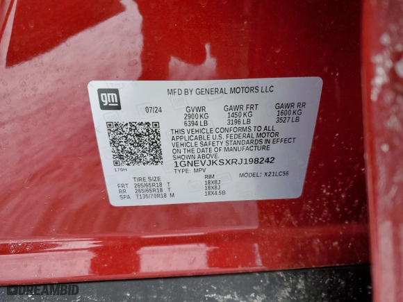 2024 Chevrolet Traverse AWD Z71 with VIN 1GNEVJKSXRJ198242, listed as a Copart auction lot 46352375 with 5,559 mi miles and Salvage Title. Bid and sale history available at carsss.com. Image 14.