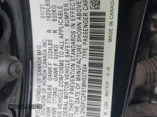 2021 Honda Civic Sport with VIN 2HGFC2F81MH537604, listed as a Copart auction lot 50771195 with 84,500 mi miles and Salvage Title. Bid and sale history available at DreamBid. Image 14.