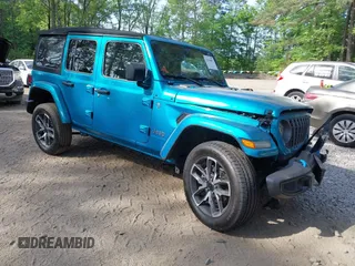 2024 Jeep Wrangler Sport S with VIN 1C4RJXN64RW227566, listed as a IAAI auction lot 42164607 with 9,676 mi miles and . Bid and sale history available at DreamBid. Image 1.