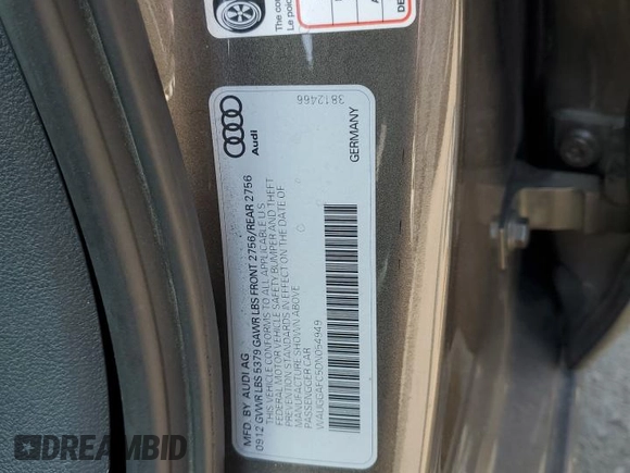2013 Audi A6 Premium Plus with VIN WAUGGAFC5DN054949, listed as a Copart auction lot 59535535 with 225,246 mi miles and Clean title. Bid and sale history available at DreamBid. Image 12.