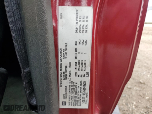 2006 Chevrolet Colorado 1LT z VIN 1GCDT196768140935, wystawiony jako Copart lot #56552355 z przebiegiem 134 581 mil mil oraz Szkoda całkowita • Salvage title. Historia ofert i sprzedaży dostępna na DreamBid. Obrazek 13.