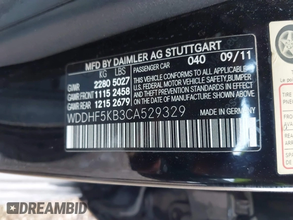 2012 Mercedes-Benz E 350 Luxury with VIN WDDHF5KB3CA529329, listed as a IAAI auction lot 42067623 with 149,924 mi miles and . Bid and sale history available at DreamBid. Image 9.