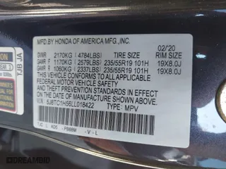 2020 Acura RDX w/Technology Pkg with VIN 5J8TC1H56LL018422, listed as a IAAI auction lot 40978912 with 35,670 mi miles. Bid and sale history available at carsss.com. Image 9.