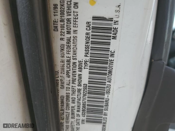 1997 Subaru Legacy Wagon Outback with VIN 4S3BG6857V7622553, listed as a Copart auction lot 73979674 with NaN miles and Salvage Title. Bid and sale history available at carsss.com. Image 12.