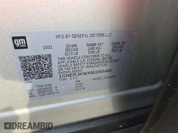 2021 Chevrolet Traverse RS with VIN 1GNERJKWXMJ265485, listed as a Copart auction lot 67362294 with 27,152 mi miles and Salvage Title. Bid and sale history available at carsss.com. Image 13.