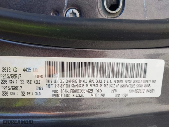 2014 Jeep Patriot Sport with VIN 1C4NJPBAXED887429, listed as a IAAI auction lot 41897235 with 156,592 mi miles. Bid and sale history available at carsss.com. Image 9.