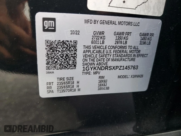 2023 Cadillac XT5 AWD Premium Luxury with VIN 1GYKNDRSXPZ145763, listed as a Copart auction lot 58387365 with 51,368 mi miles and Salvage title. Bid and sale history available at DreamBid. Image 13.