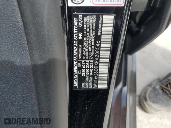 2023 Mercedes-Benz S-Class S 500 with VIN W1K6G6DBXPA208546, listed as a Copart auction lot 49313765 with 64,292 mi miles and Non Repairable. Bid and sale history available at carsss.com. Image 12.