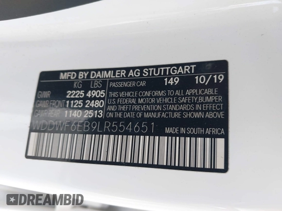 2020 Mercedes-Benz C 43 AMG with VIN WDDWF6EB9LR554651, listed as a IAAI auction lot 41892690 with 75,114 mi miles and . Bid and sale history available at carsss.com. Image 9.