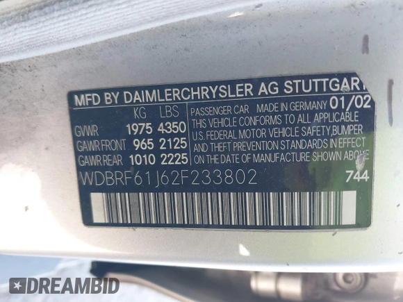 2002 Mercedes-Benz C 230/260/280/320 с VIN WDBRF61J62F233802, выставлен на аукционе IAAI как лот 42574637 с пробегом 238 810 миль миль и . История ставок и продаж доступна на DreamBid. Изображение 9.